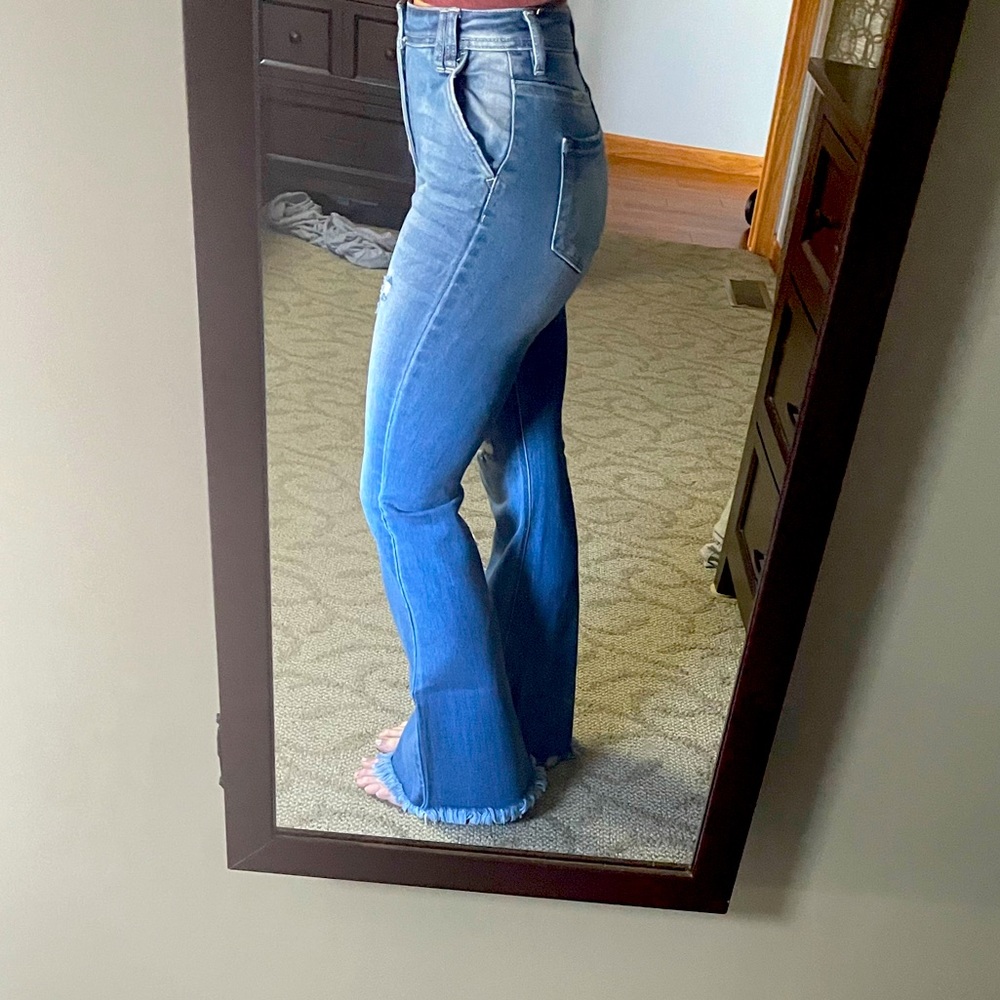 Kancan Raw Hem Flare Jeans